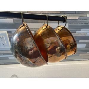 Lot of 3 Vintage ODI Solid Copper Brass Handle Nesting Mixing Bowl Set